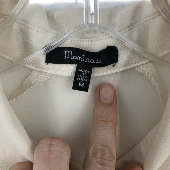 Monteau Top Cream Cold Shoulder High Low Sheer Chiffon Button Up Short Sleeve M - Picture 8 of 9